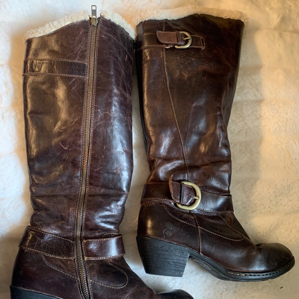 BORN BOOTS BLACK LEATHER SHERPA LINED SIZE 8.5